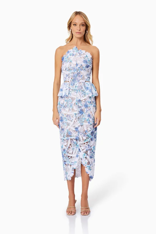 Midi dresses with pleated skirts for a timeless and elegant appeal Savannah Fitted Strapless Midi Dress In Blue