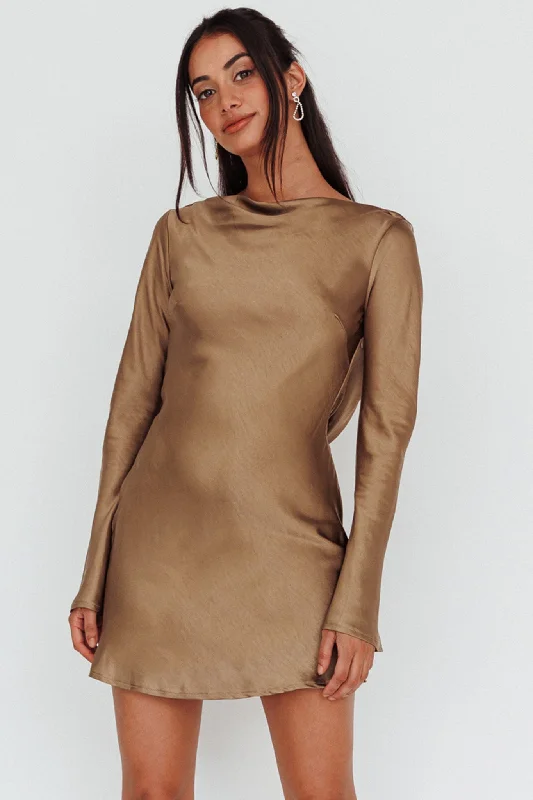 Mini dresses with bow accents for a sweet look Thank Me Later Long Sleeve Diamante Rope Dress Olive
