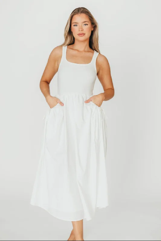 Midi dresses with bow accents for a sweet and charming look Lucca Midi Dress in Off-White