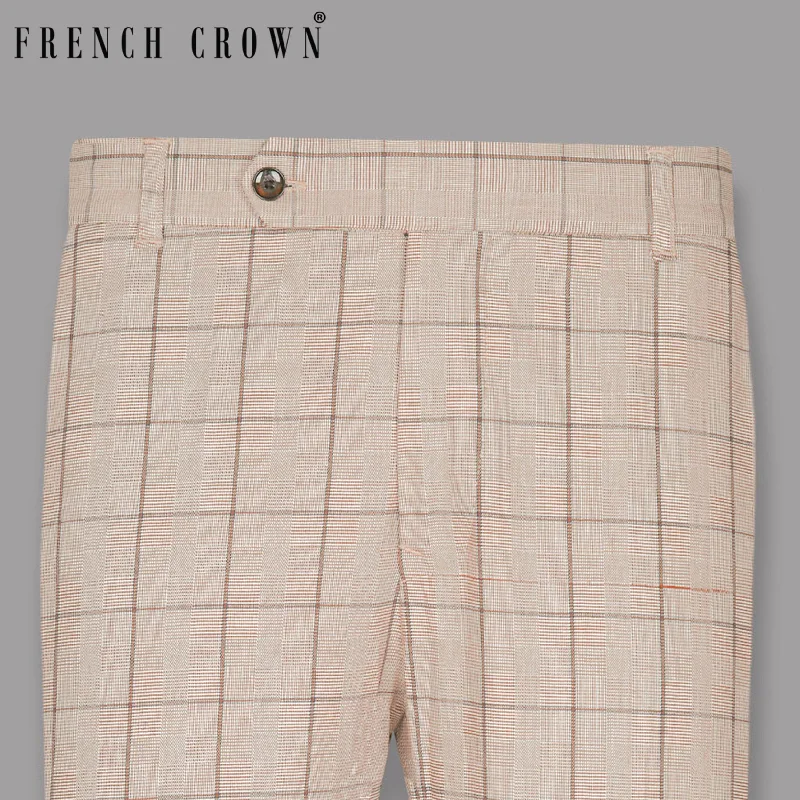 Beige Windowpane Wool Rich Pant