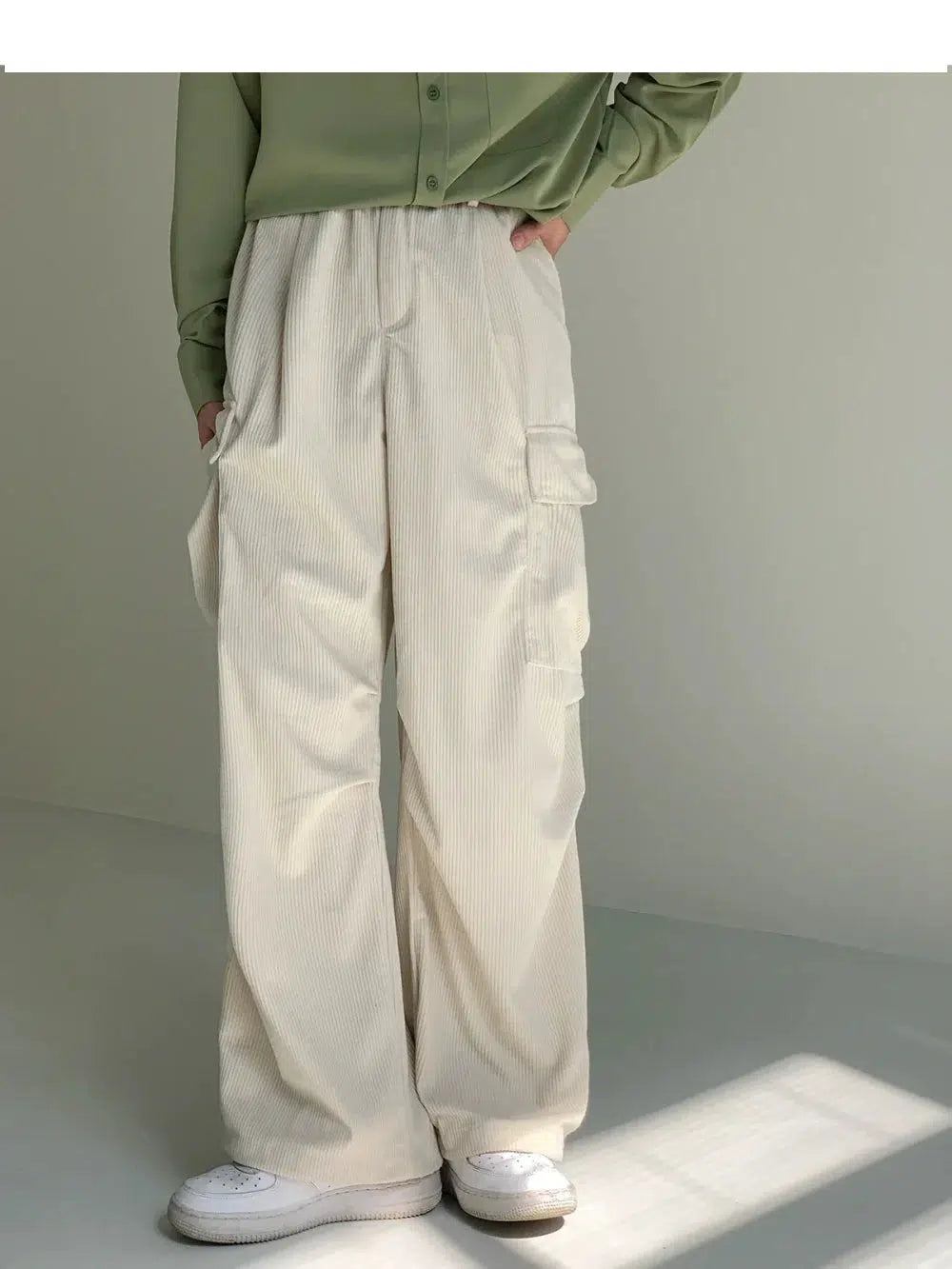 Corduroy Large Pockets Wide-Leg Pants