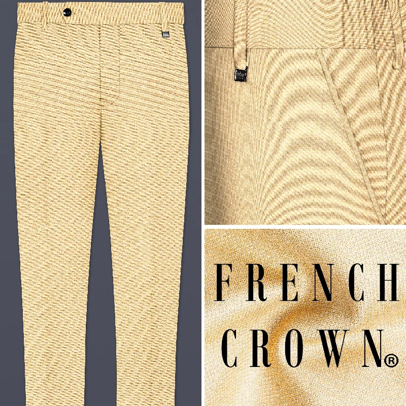 Marzipan Cream Textured Wool Blend Stretchable Waistband Pant