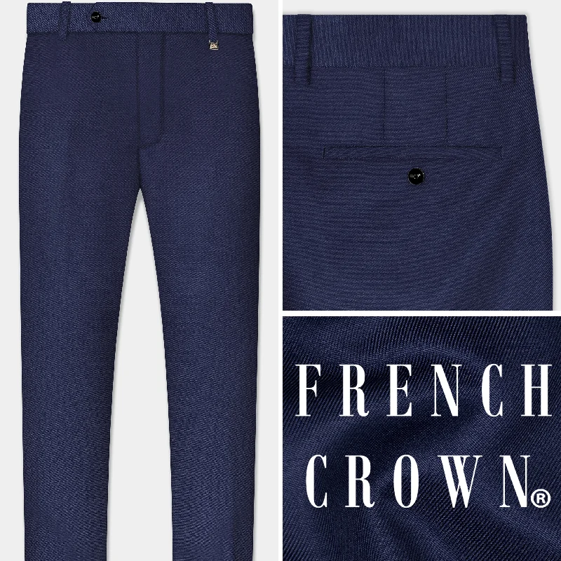 Tealish Blue Plain Solid Wool Blend Pant