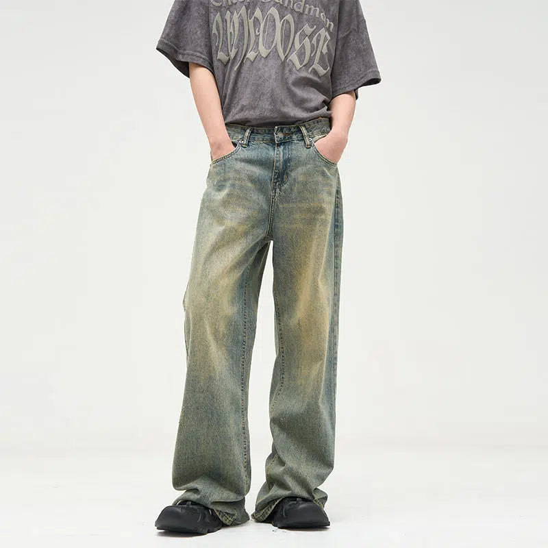 Unisex Washed Retro Wide-leg Pants