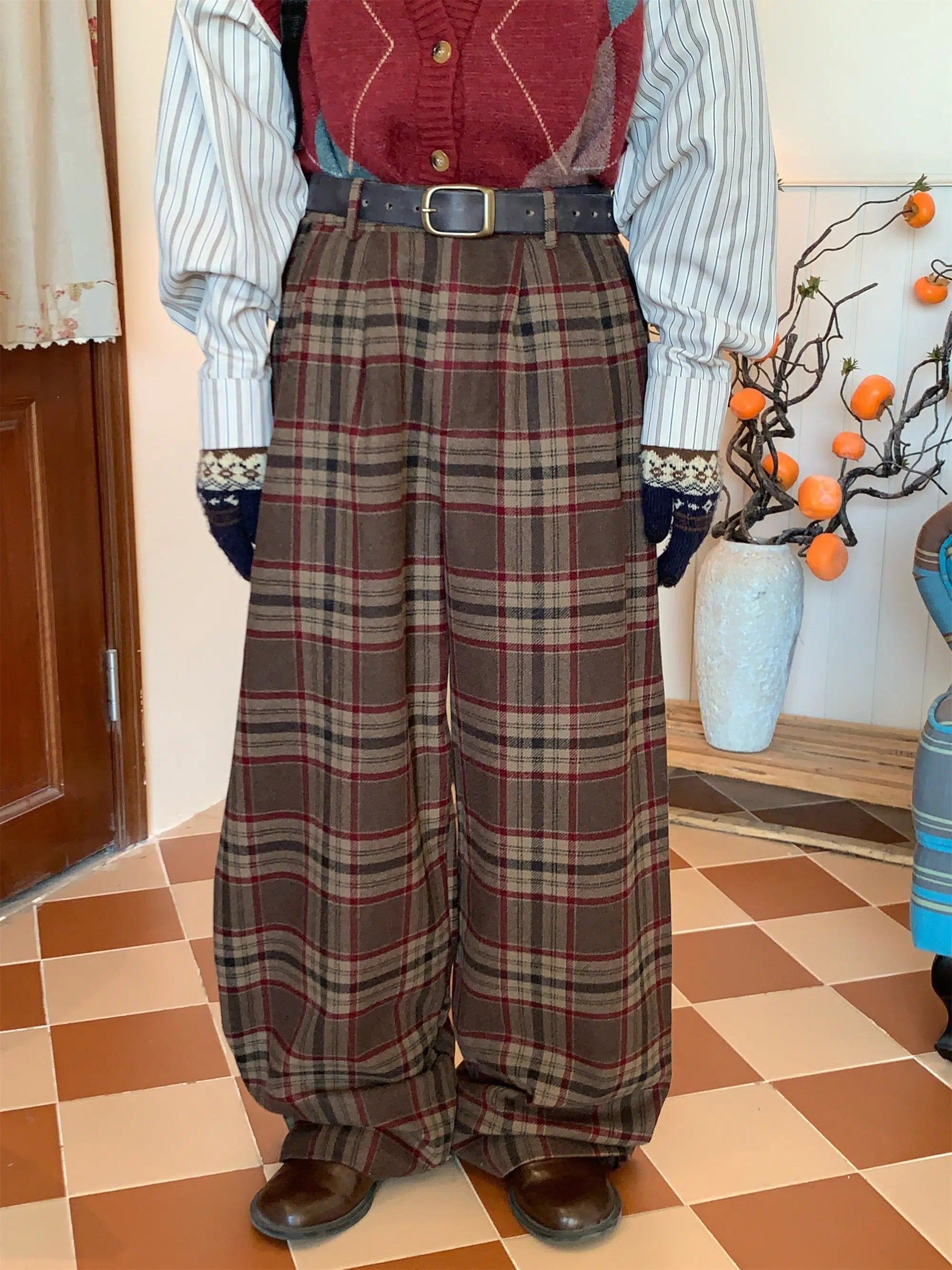 Wide Leg Plaid Pants