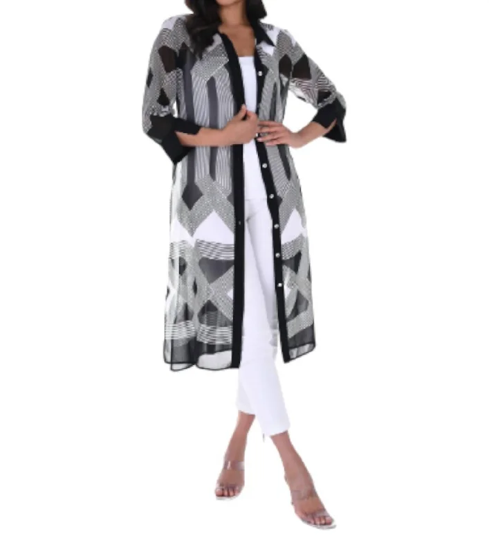 Duster Jacket In Black/off White