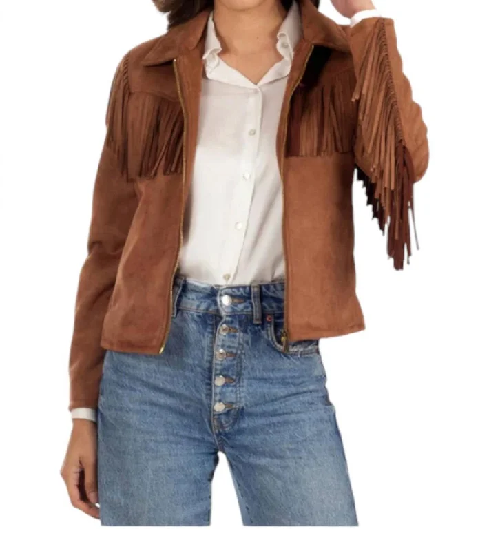 Fringe Faux-Suede Jacket In Tan