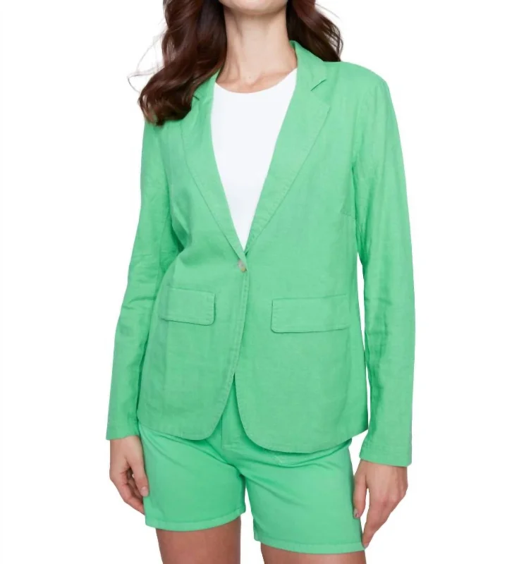 Light Linen Blend Blazer In Emerald