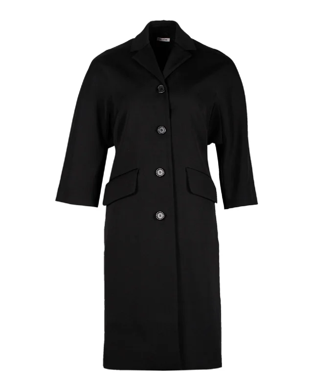 Miu Miu Single-Breasted Coat in Black Polyamide