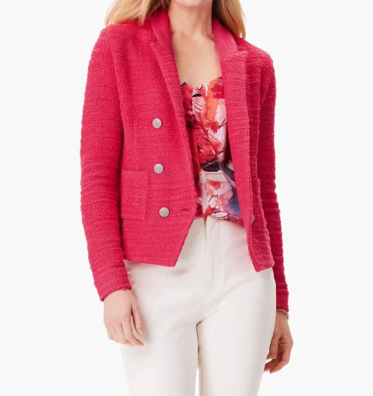 Textured Femme Knit Jacket In Bright Rose