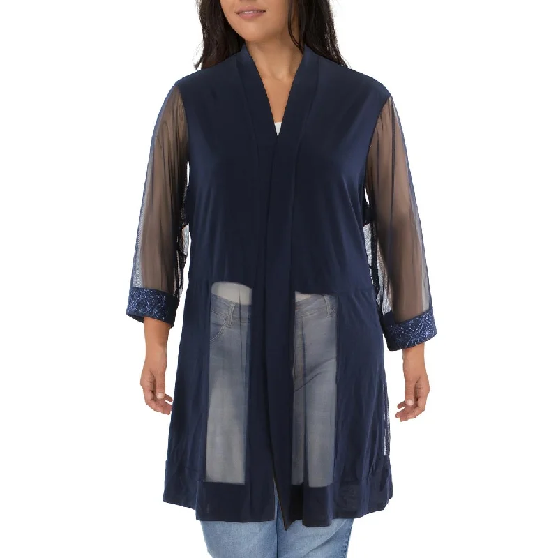 Water - resistant women's trench coats with adjustable cuffs for rainy daysPlus Womens Mesh Sleeves Open Front Jacket