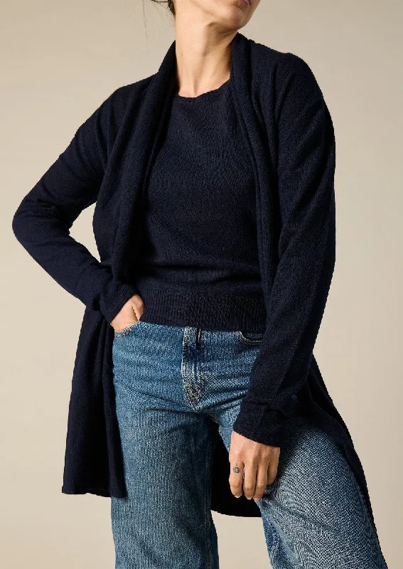 cropped women cardigan to pair with high - waisted jeansCashmere Nina Long Slit Side Cardigan in Ink cropped women cardigan to pair with high - waisted jeansCashmere Nina Long Slit Side Cardigan in Ink
