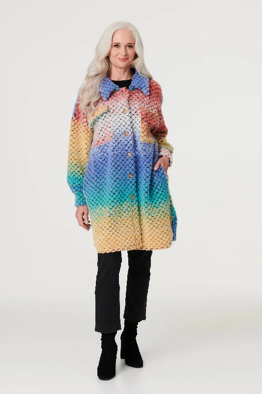 Long women's mac coats in a lightweight fabric for spring showersOmbre Button Front Shacket