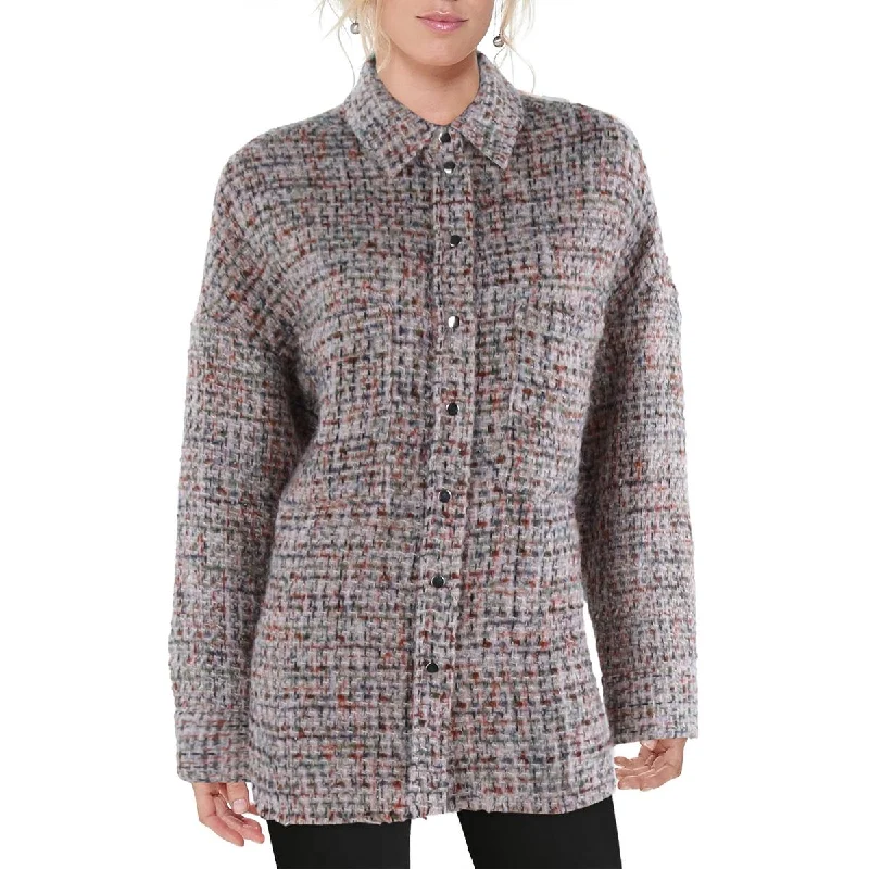 Women's knee - length wool blend coats with a fur collar for added warmthStella + Lorenzo Womens Tweed Lightweight Shirt Jacket