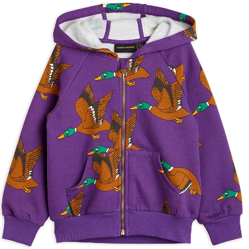 Ducks AOP Zip Hoodie in Purple by Mini Rodini