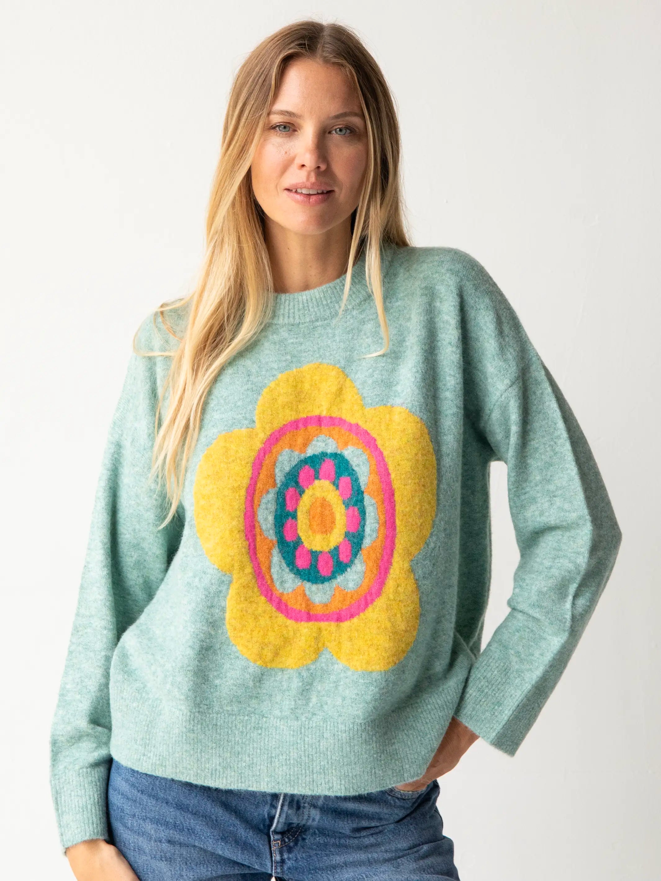 Everyone's Favorite Sweater - Light Blue Daisy