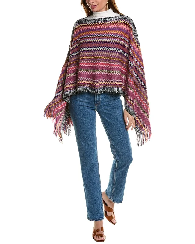 Short Sleeve Women's Cotton Blend Sweaters in Pastel ColorsSWEATERMissoni Wool-Blend Poncho