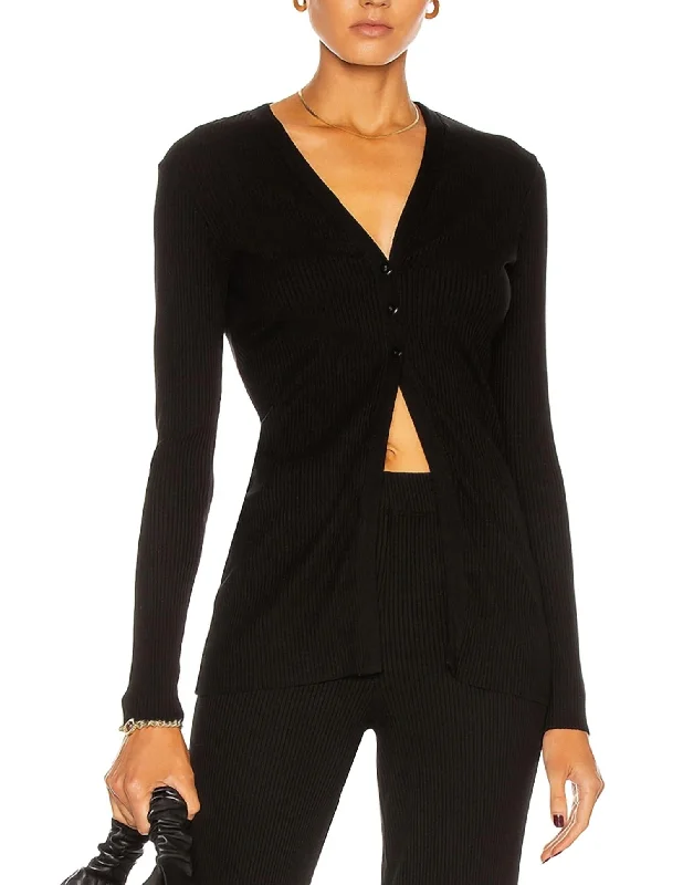 Rib Tunic Cardigan In Black