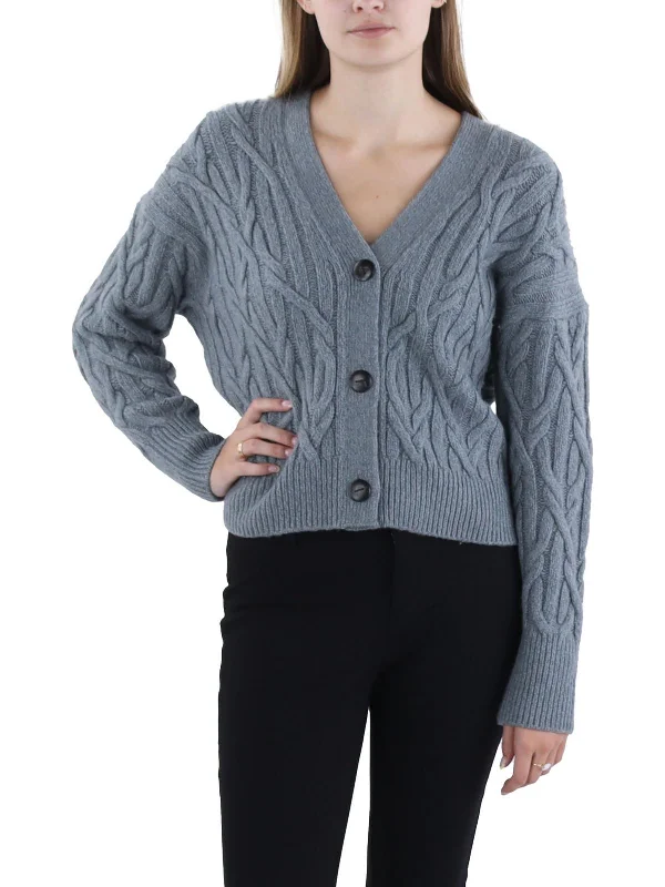 Womens Knit Interlocking Cable Cardigan Sweater