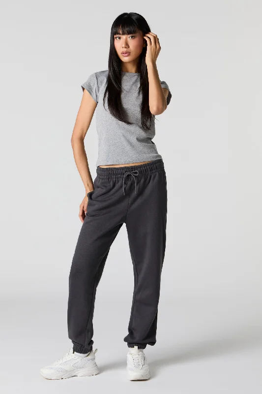 High Rise Solid Fleece Jogger