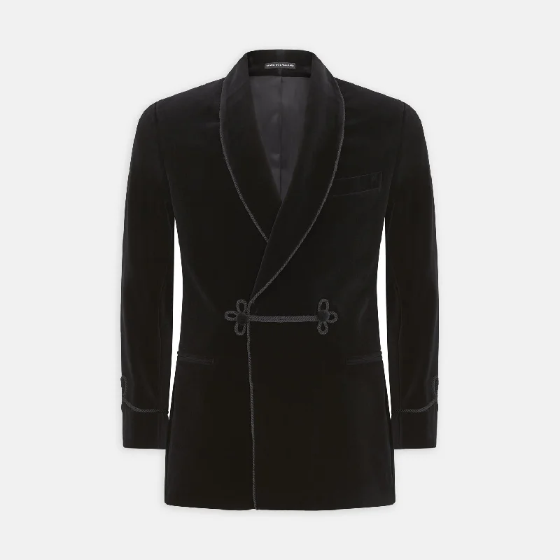 Women's denim jackets with distressed details for a casual and edgy lookBlack Double Breasted Velvet Smoking Jacket