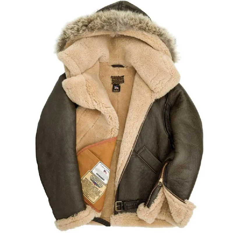 Cockpit USA Mens Dunkirk Hooded R.A.F. Sheepskin Bomber Jacket