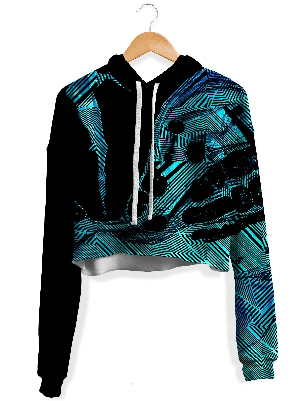 Women's oversized cropped hoodie with drawstrings for a trendy lookPrimordial Flow Aqua Fleece Crop Hoodie Women's oversized cropped hoodie with drawstrings for a trendy lookPrimordial Flow Aqua Fleece Crop Hoodie