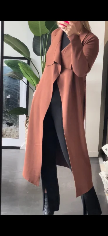 Long - Sleeve Women Dress in Velvet for a Luxurious Winter Look Long - Sleeve Women Dress in Velvet for a Luxurious Winter Look Milano Crepe Knit Cardi Coat - TOBACCO
