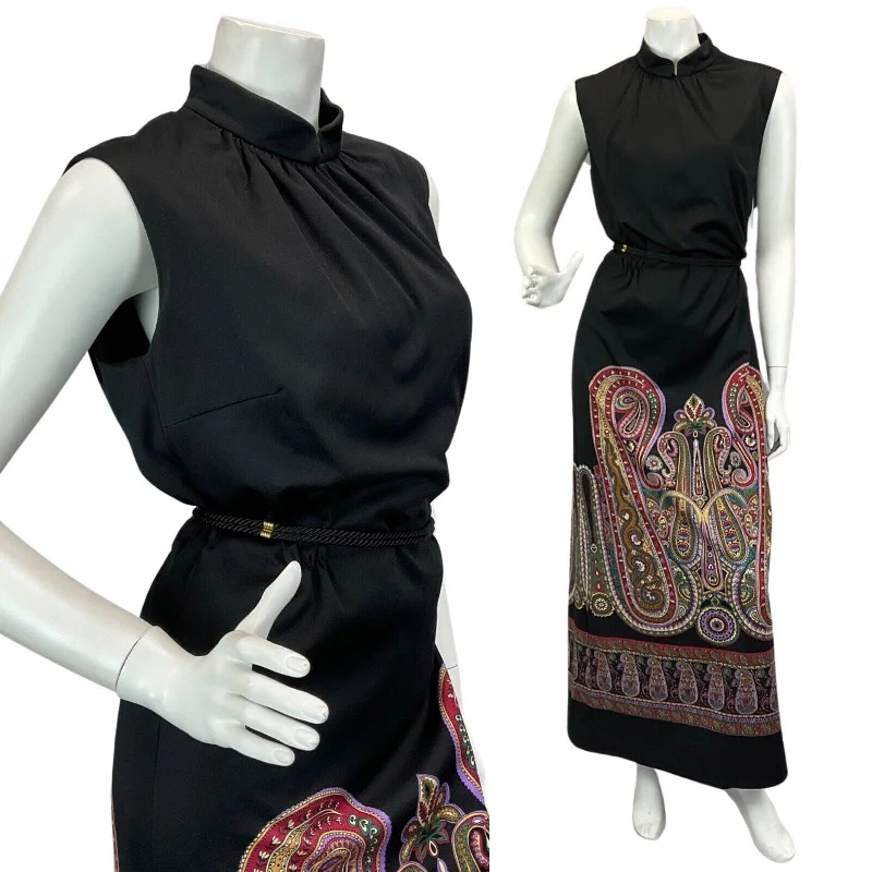 Wrap - Style Women Dress with Adjustable Fit for All Body Types Wrap - Style Women Dress with Adjustable Fit for All Body Types VINTAGE 60s 70s BLACK PURPLE BURGUNDY PAISLEY PRINT BOHO DISCO MAXI DRESS 14 16