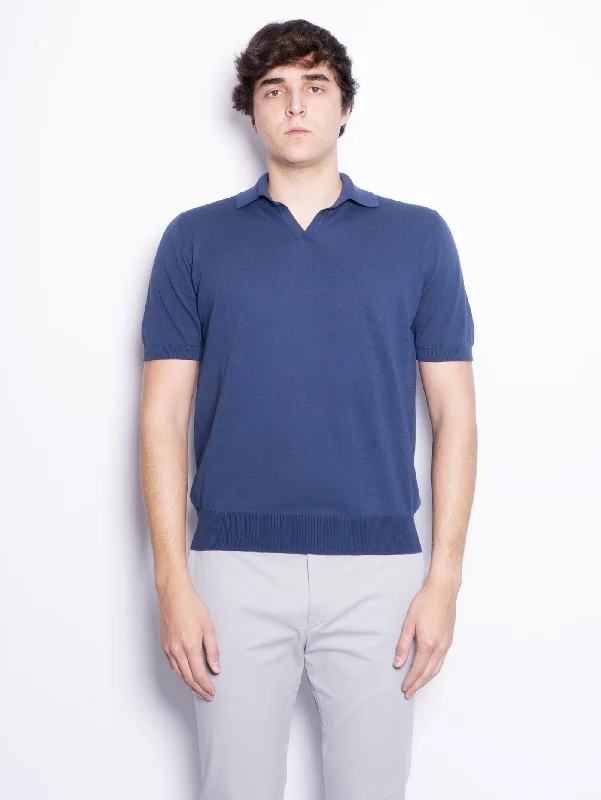 Polo con Scollo a V Blu Denim