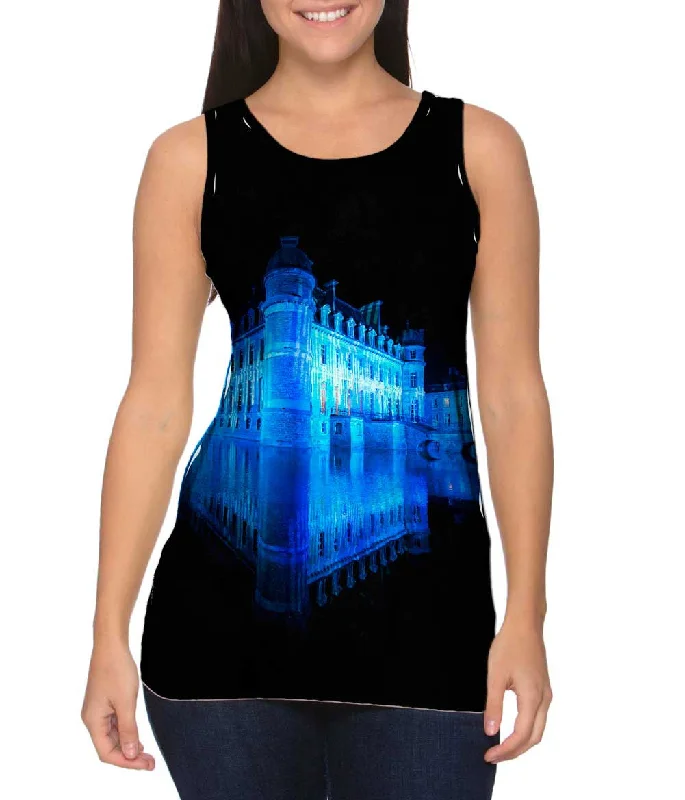 Plus Size Women's Embroidered Tank Tops in Boho StylesBeloeil Castle In Blue