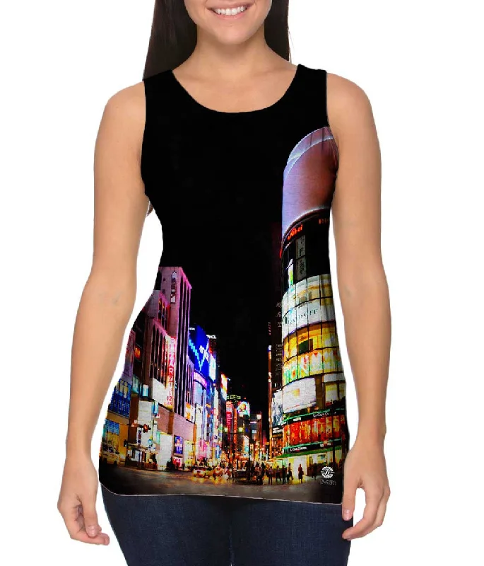 Scoop Neck Women's Linen Blend Tank Tops for SummerBig City Lights Tokyo Japan