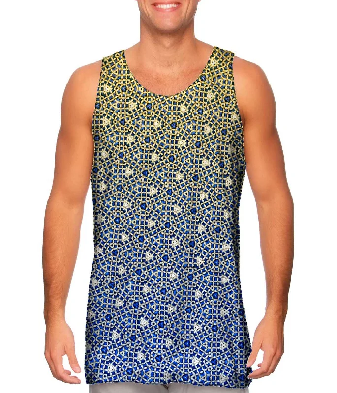 High - Neck Women's Silk Blend Tank Tops for a Luxurious FeelBlue Gold Jewels