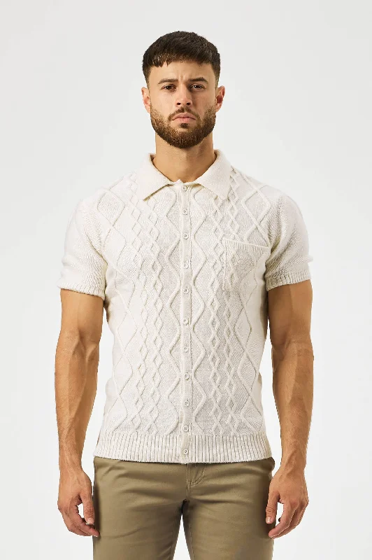 CABLE KNIT POLO SHIRT - CREAM