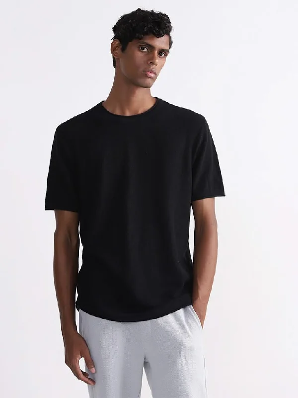 ETA Solid Black Cotton Slim-Fit T-Shirt