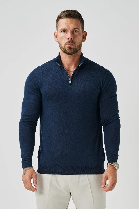 KNIT QUARTER ZIP SWEATER - NAVY