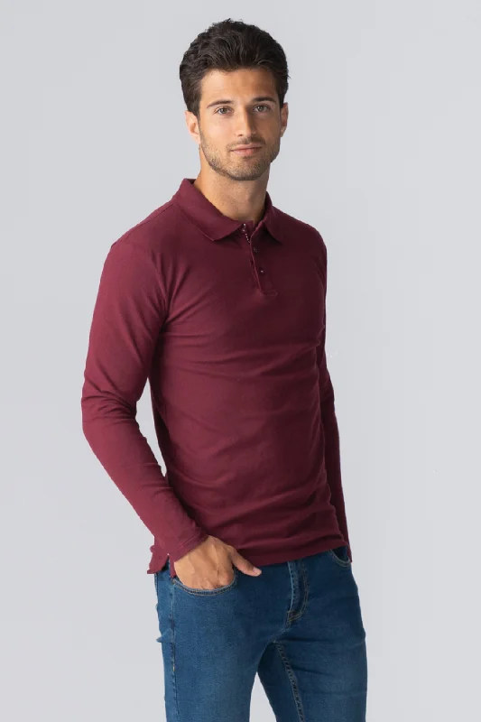 Muscle langærmet Polo Shirt - Bordeaux Rød