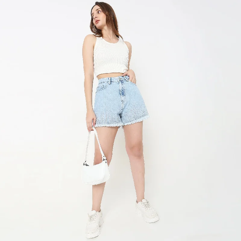 Regular Fit Solid High Rise Shorts