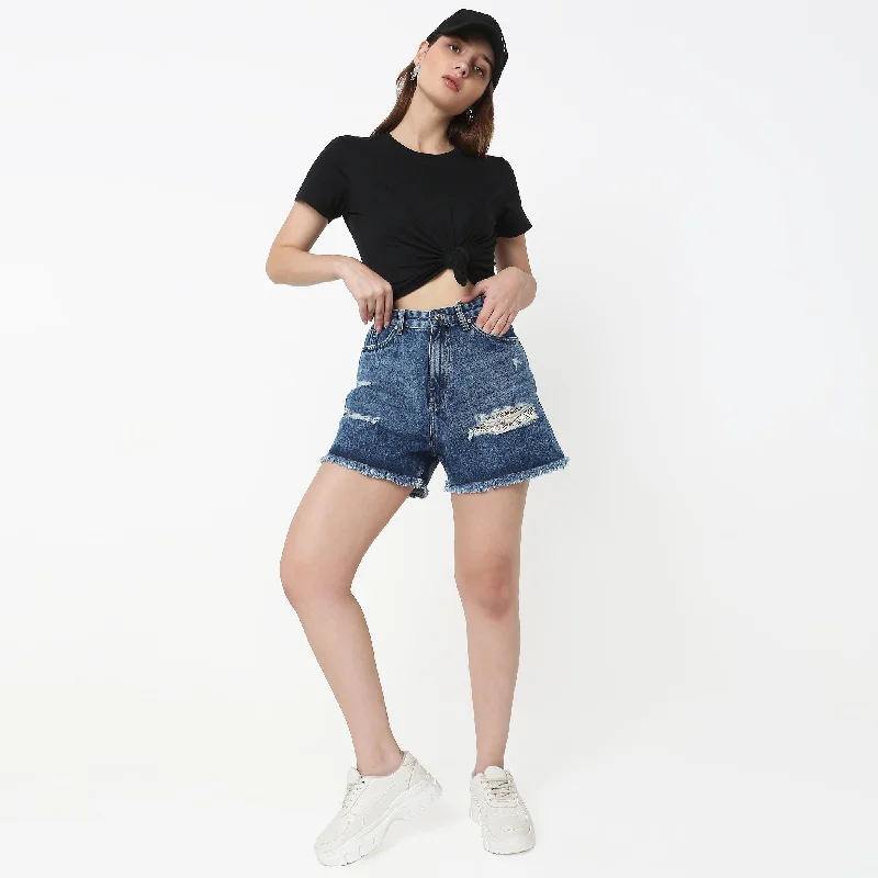 Regular Fit Solid High Rise Shorts