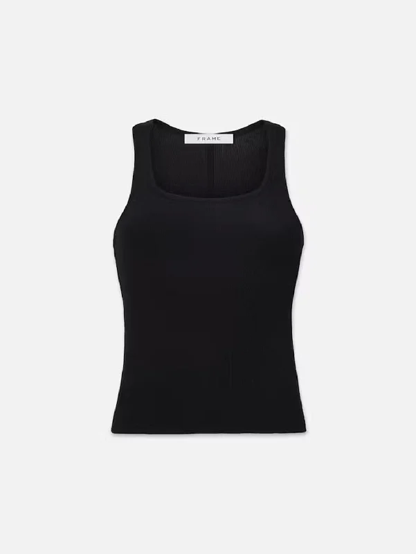 Rib Scoop Neck Tank - Black