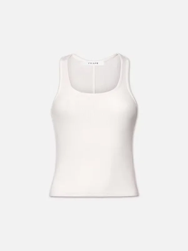 Rib Scoop Neck Tank - White