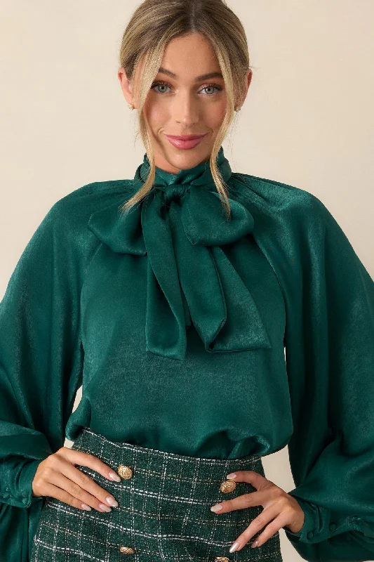 World Class Emerald Green Bow Tie Blouse