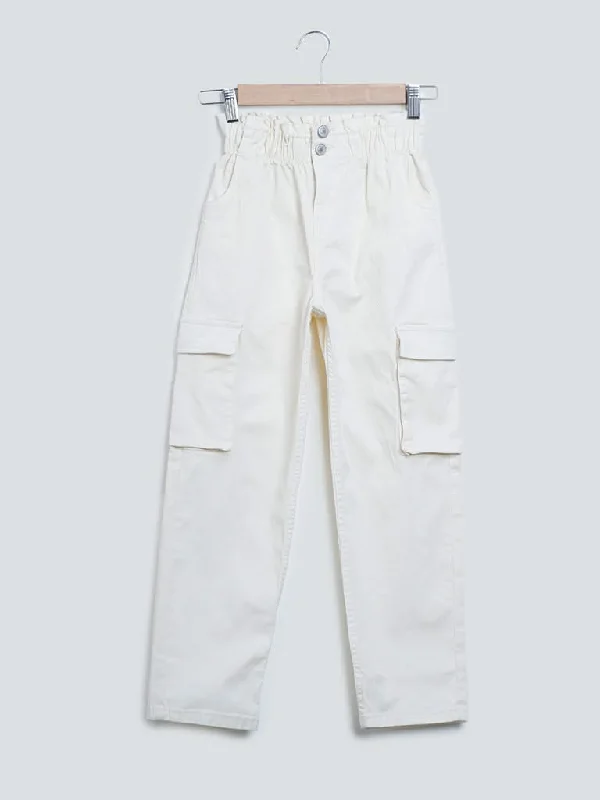 Y&F Kids Solid Ecru Trousers